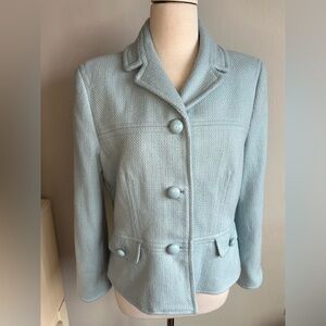 Talbots Petite 14 Baby  Blue Textured Blazer Jacket Classic Preppy wool blend